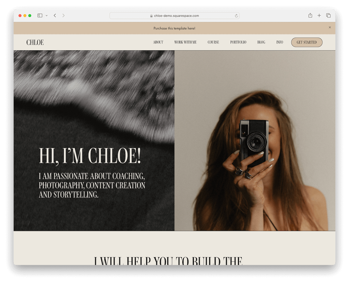chloe squarespace wedding photographer template