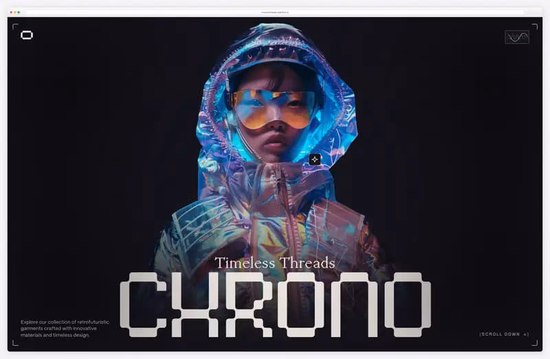Chrono: a 3D figure in a reflective suit assembling after the loader