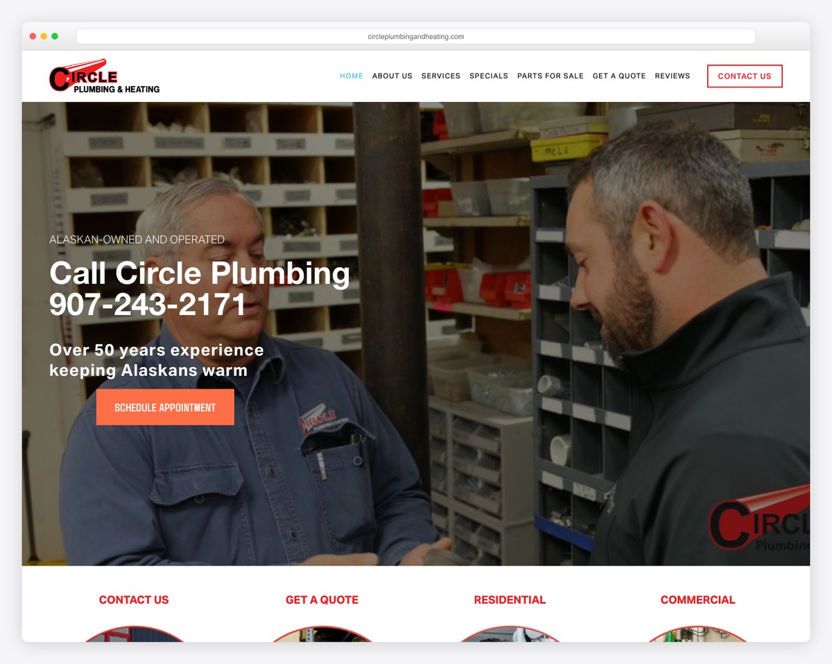 Circle Plumbing and Heating website