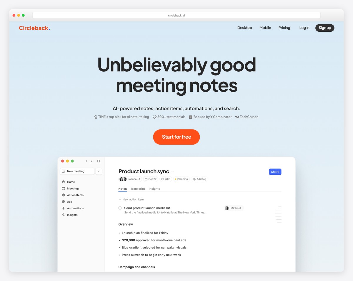 circleback website example