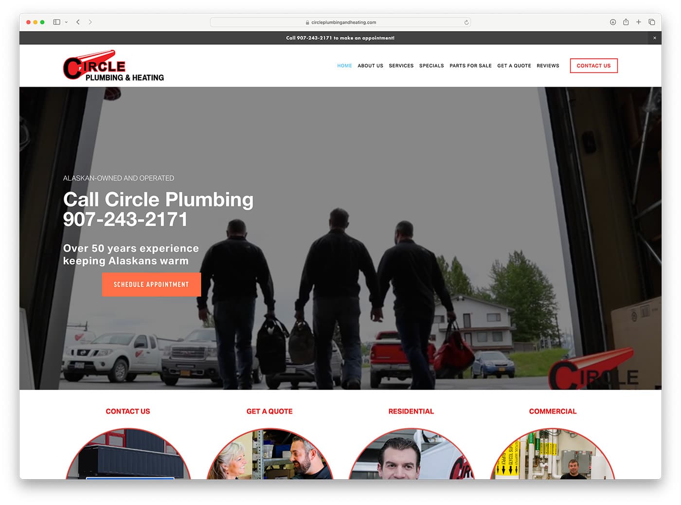 Circle Plumbing and Heating website