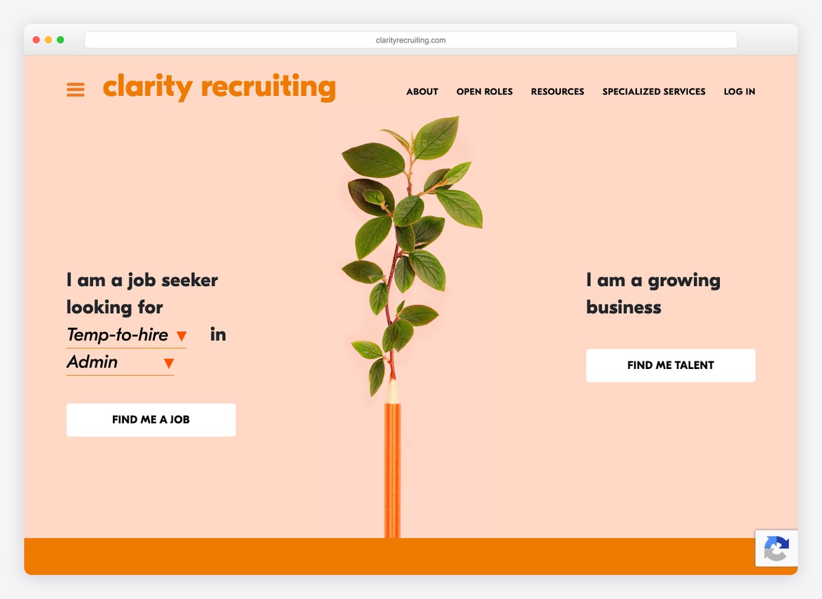 Clarity Recruiting recruitment website homepage