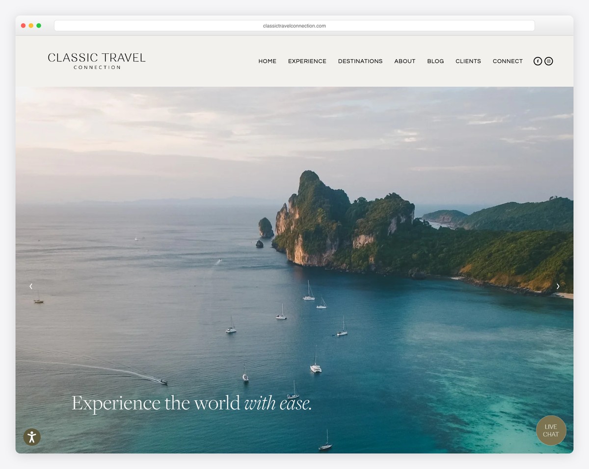 classic travel connection website example