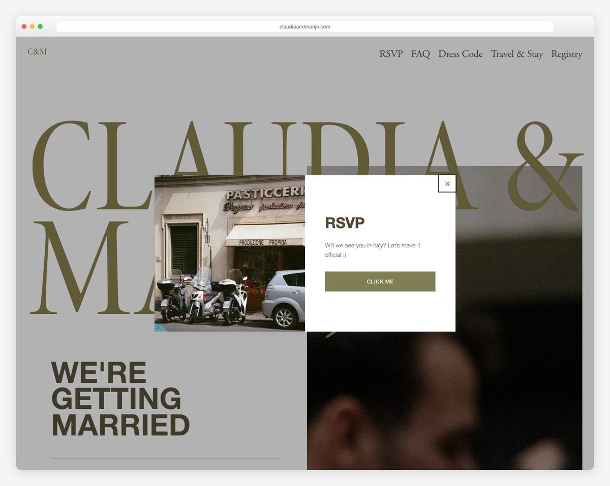claudia marijn wedding squarespace one page website example