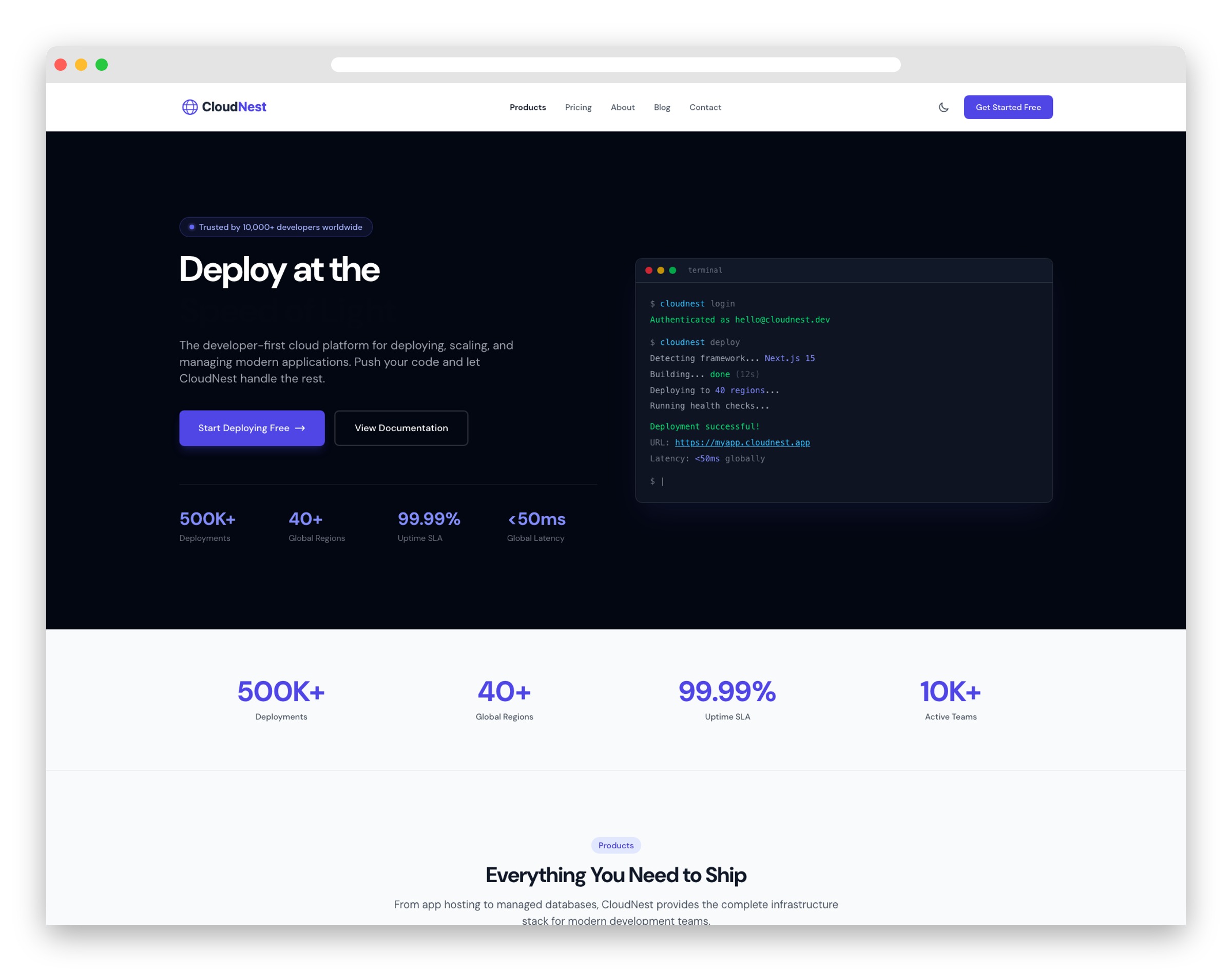 CloudNest - Tailwind CSS Web Hosting Landing Page Template
