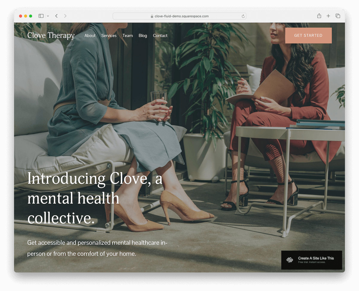 clove - therapy Squarespace template with fullscreen hero image 