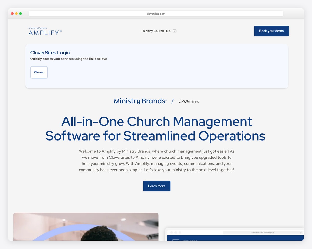 Clover Sites church website builder with simple drag-and-drop editor and church-focused design templates