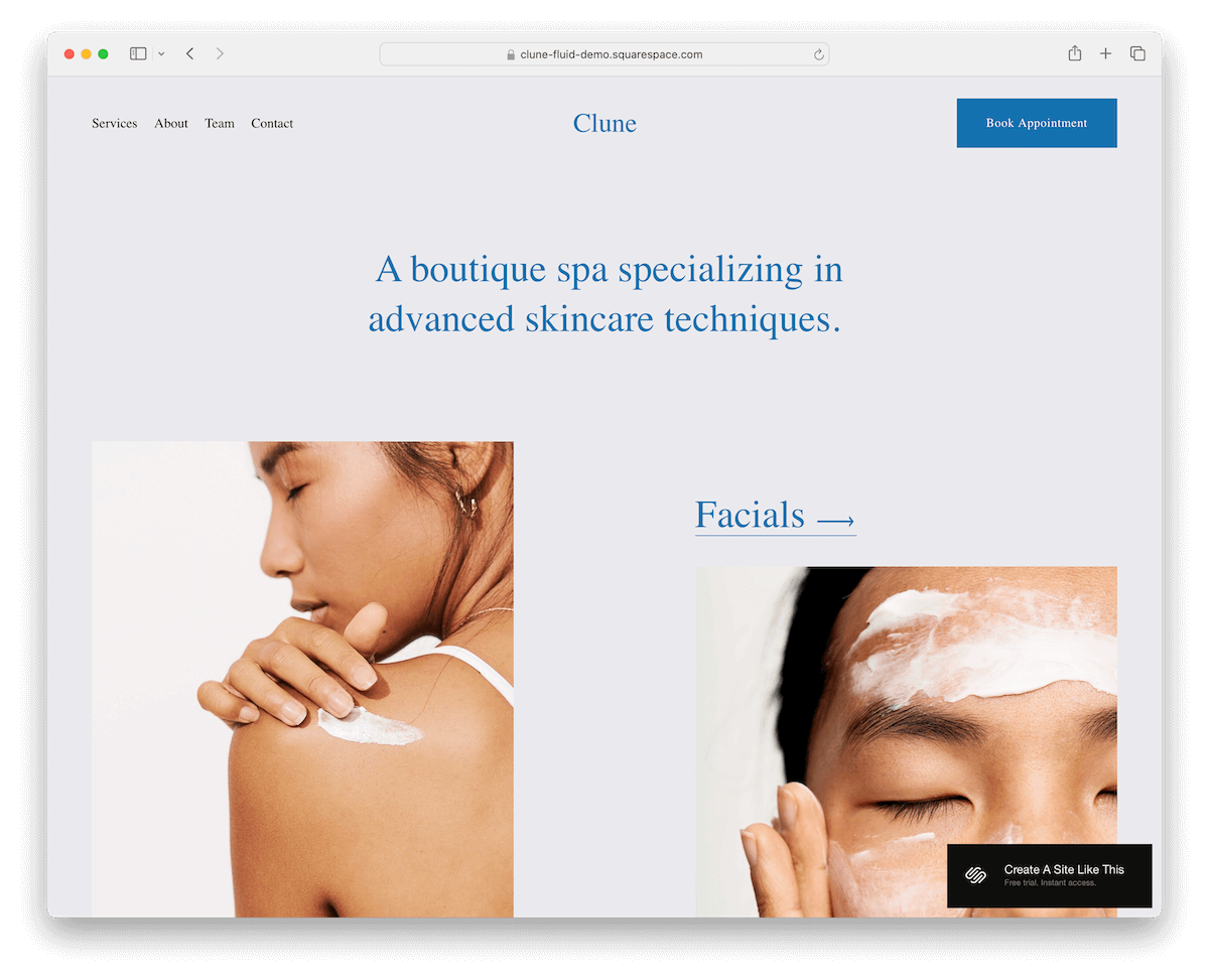 clune - spa and beauty Squarespace template