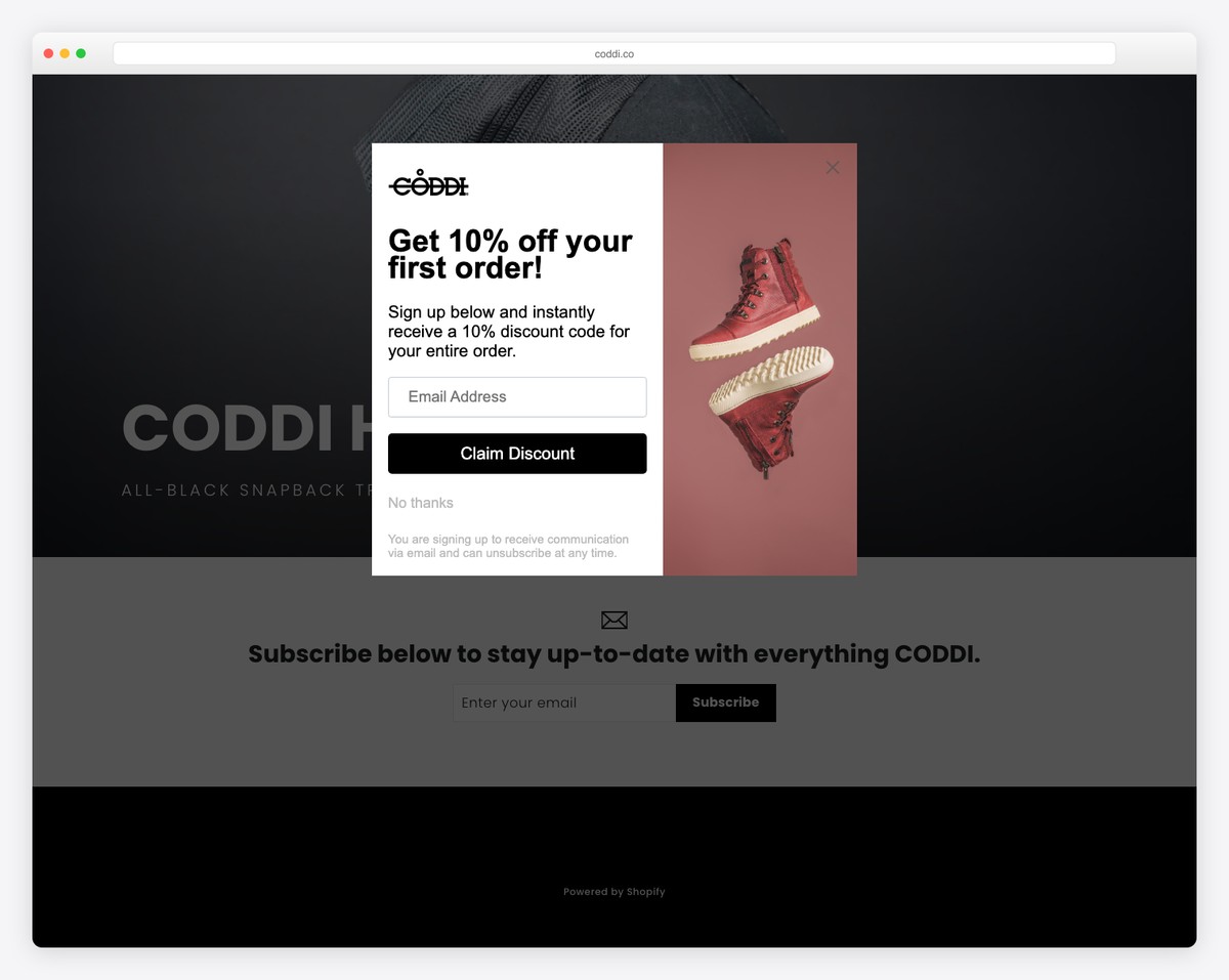 Coddi website footer with clean navigation and brand elements