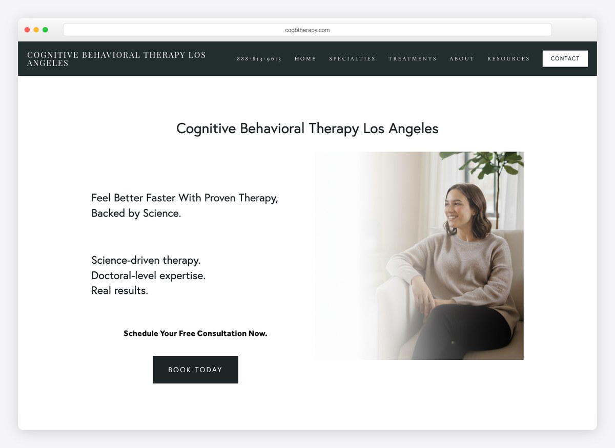 Cognitive Behavioral Therapy LA therapist website homepage