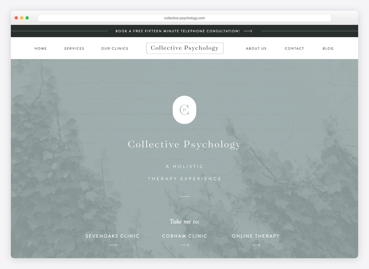 Collective Psychology therapist website homepage