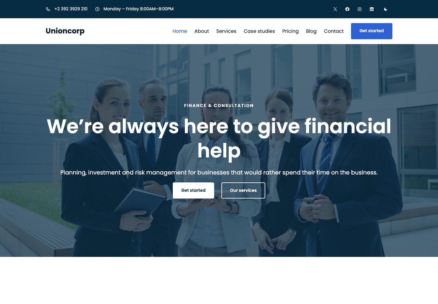 Unioncorp free WordPress theme live demo