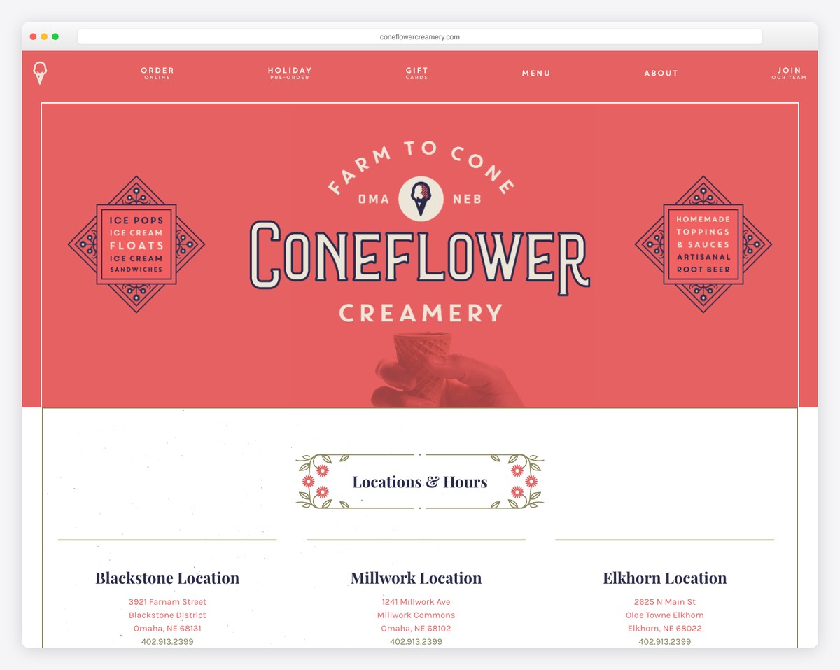 Cone Flower Creamery website design
