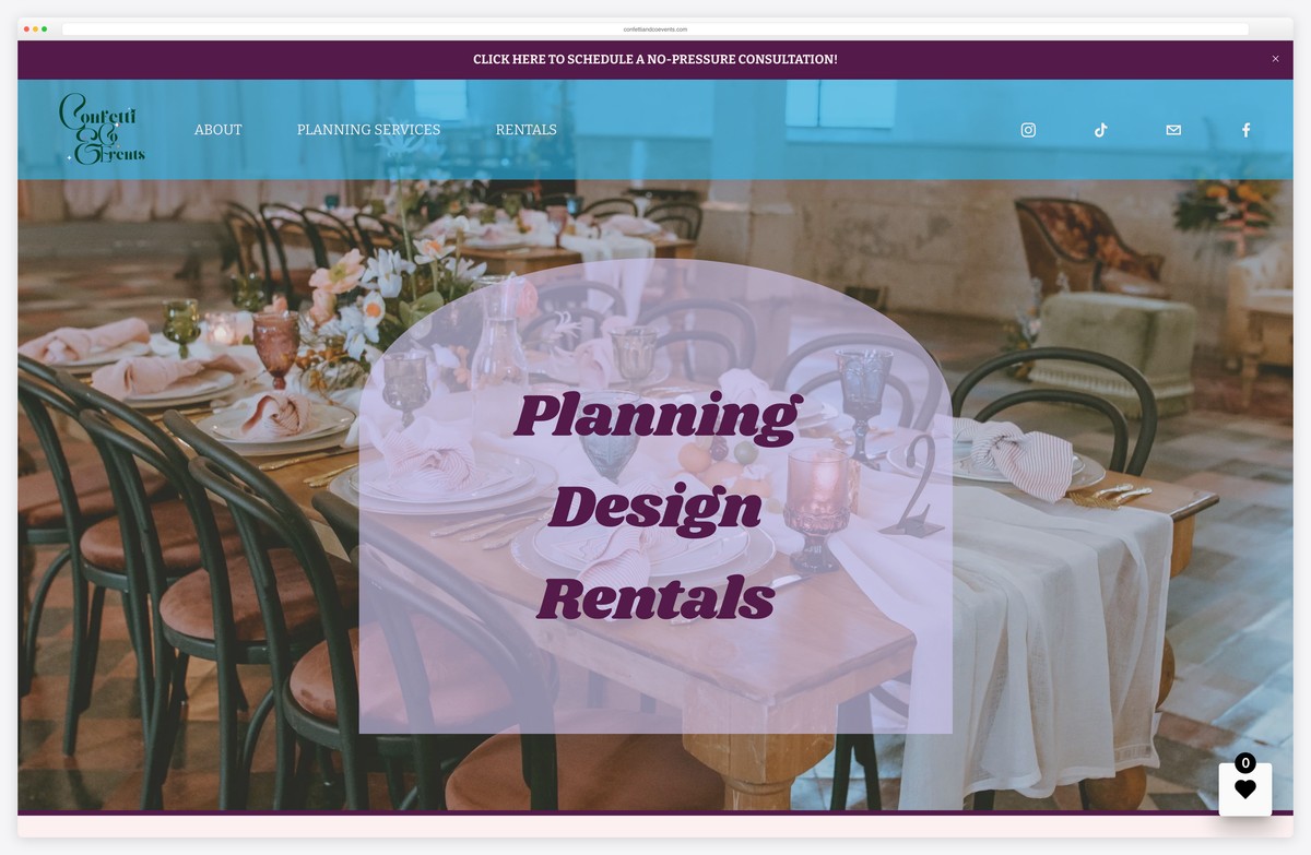 confetti and co events party planner website example