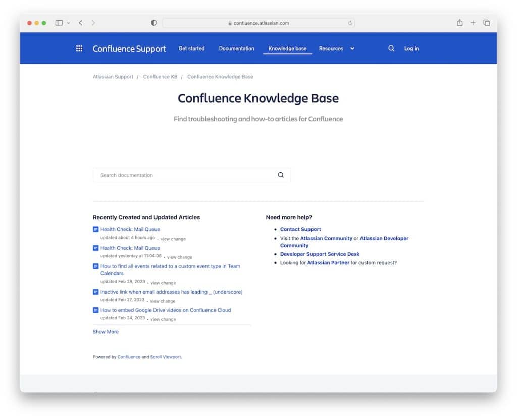 confluence support page example