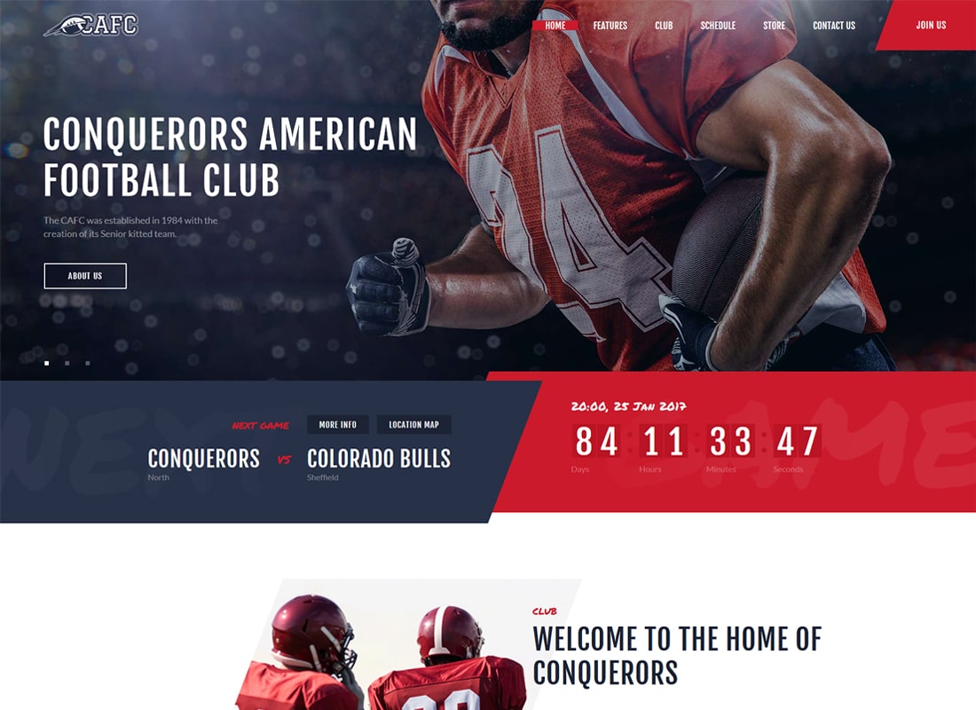 Conquerors | American Football Club WordPress Theme