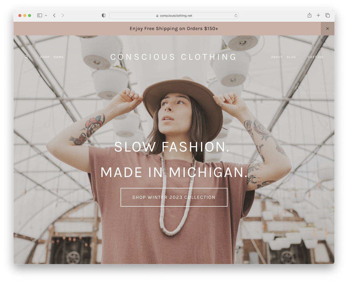 conscious clothing squarespace ecommerce example