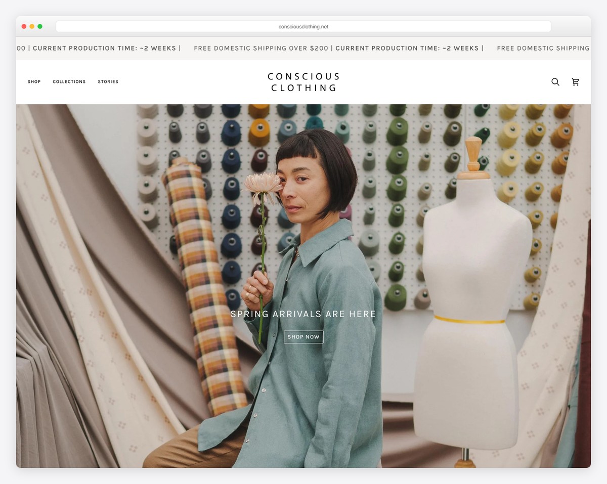 conscious clothing squarespace ecommerce example