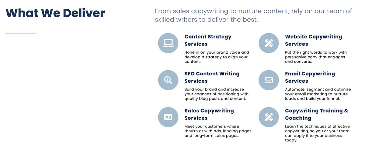 Content writing services offered