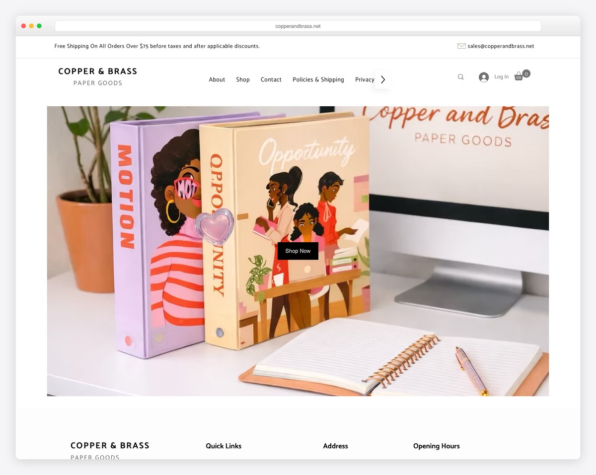 copper and brass wix store example