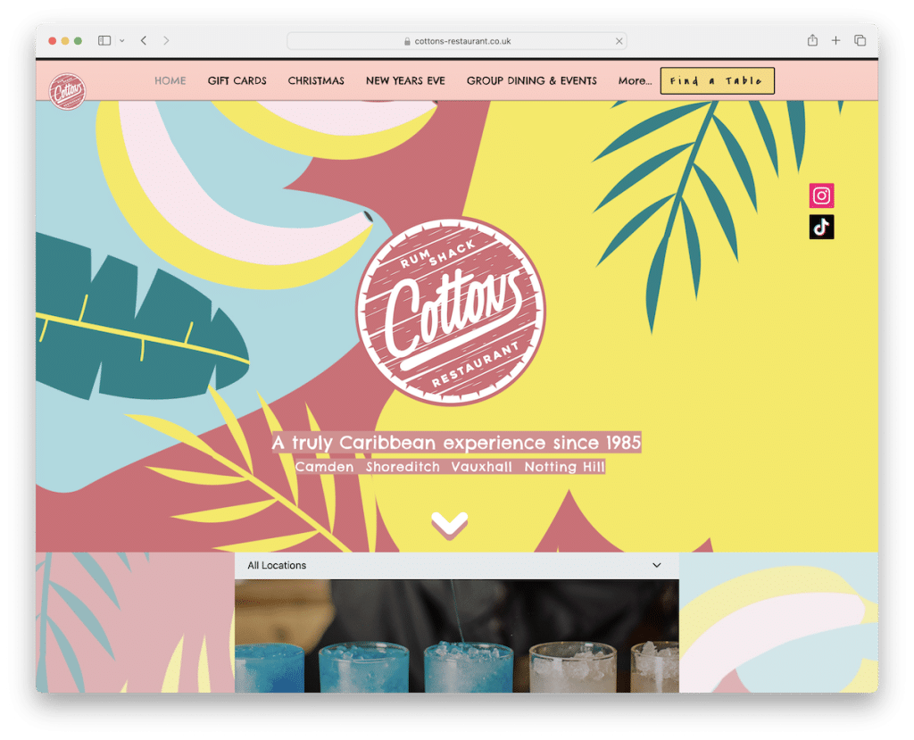 cottons restaurant wix example
