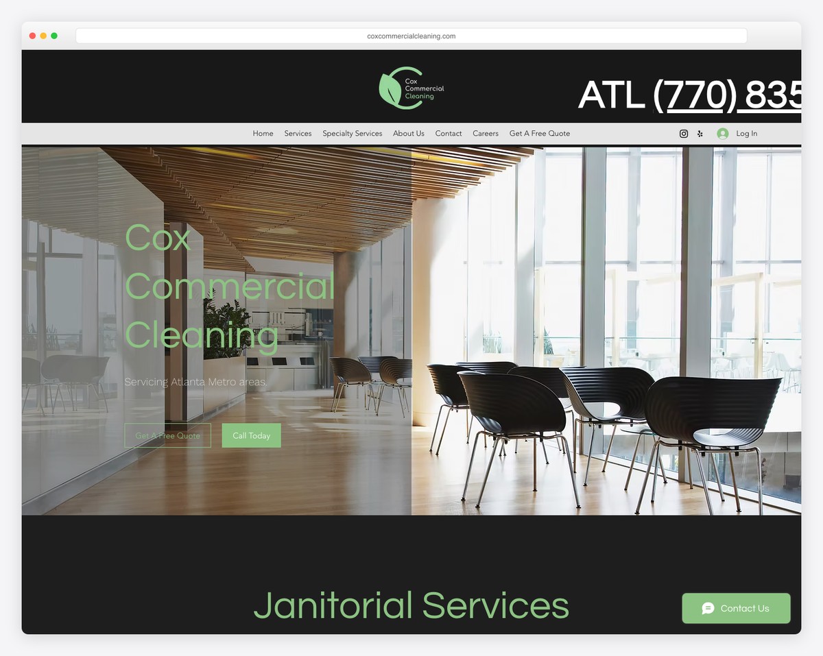 cox commercial cleaning website example