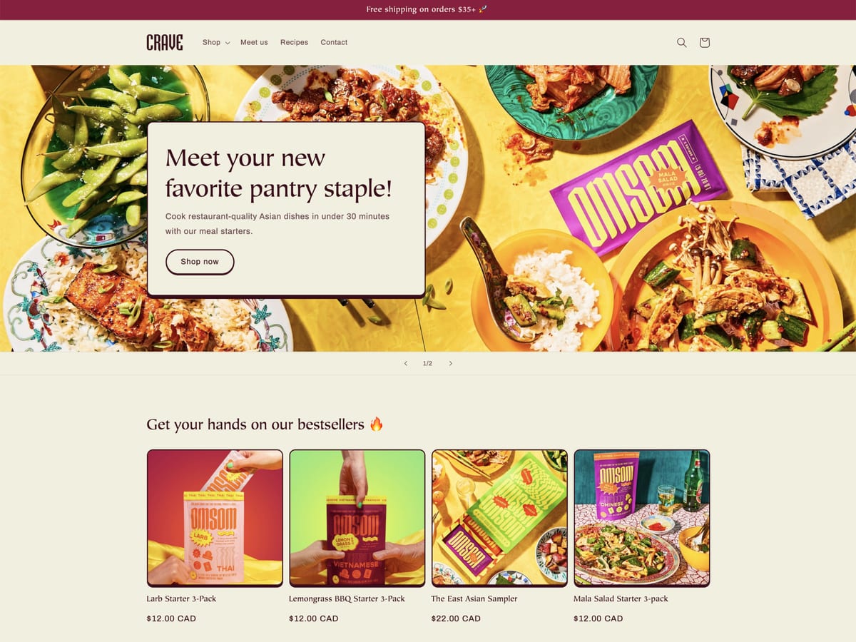 Crave free Shopify theme homepage for a colourful pantry food store