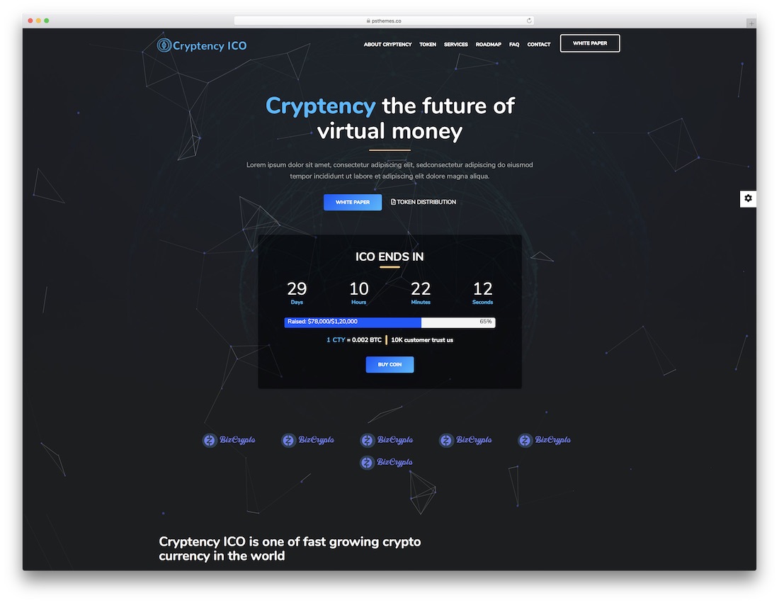 cryptency ico landing page template