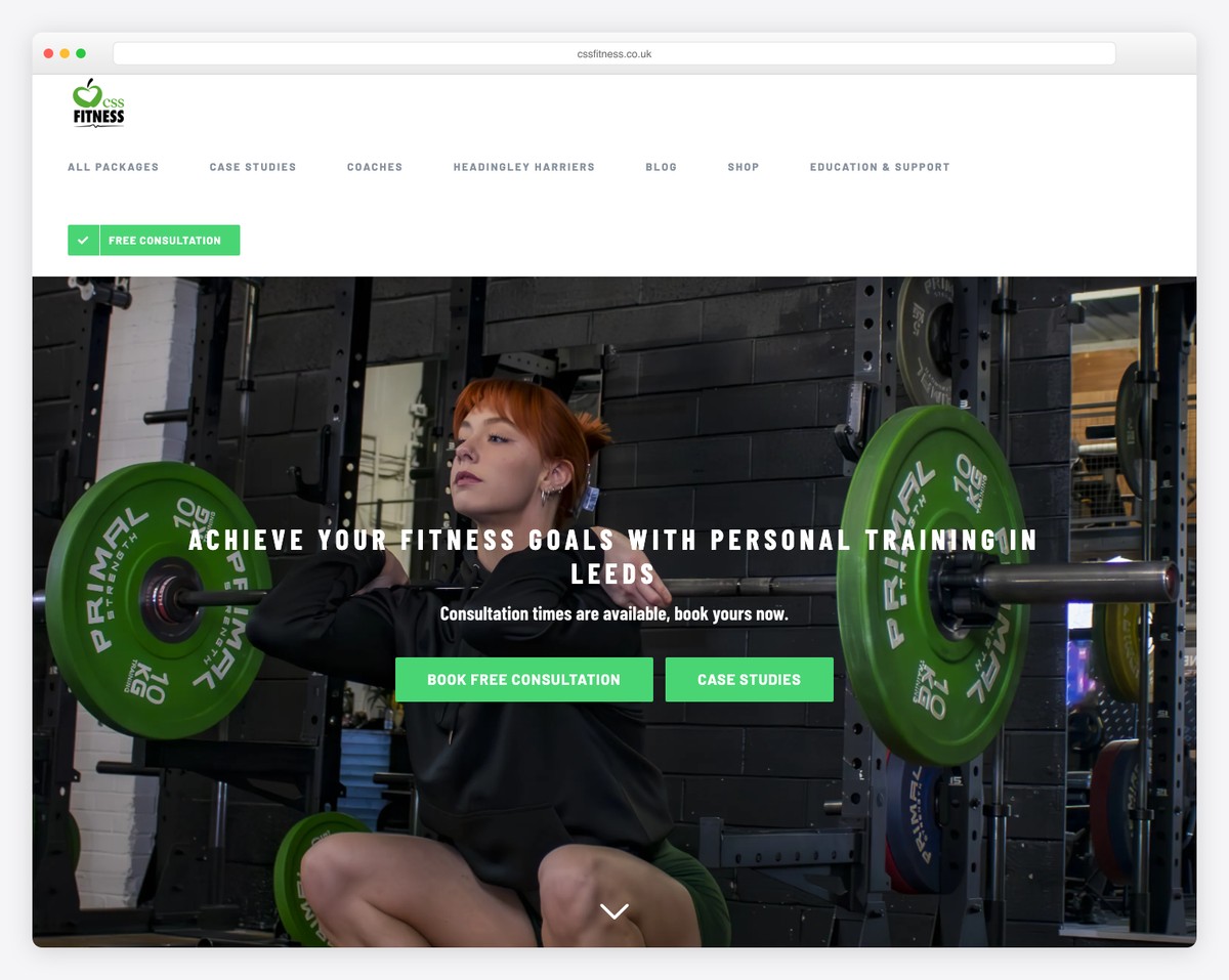 css fitness website example