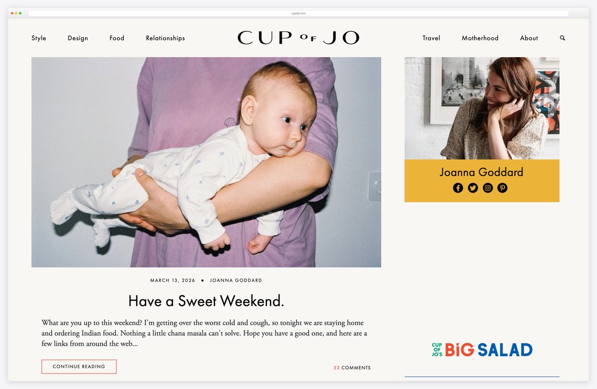 cup of jo lifestyle blog design example