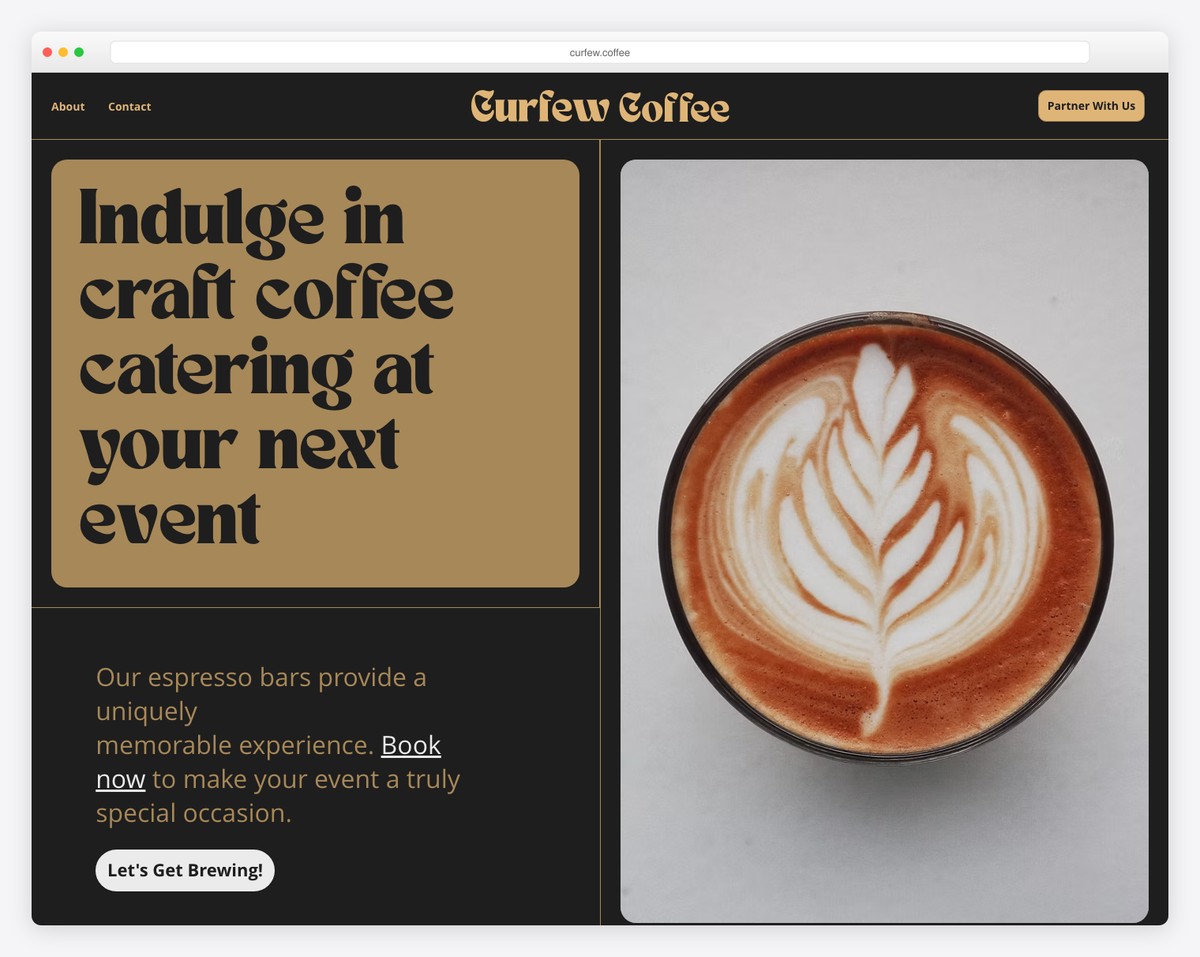 curfew coffee website example