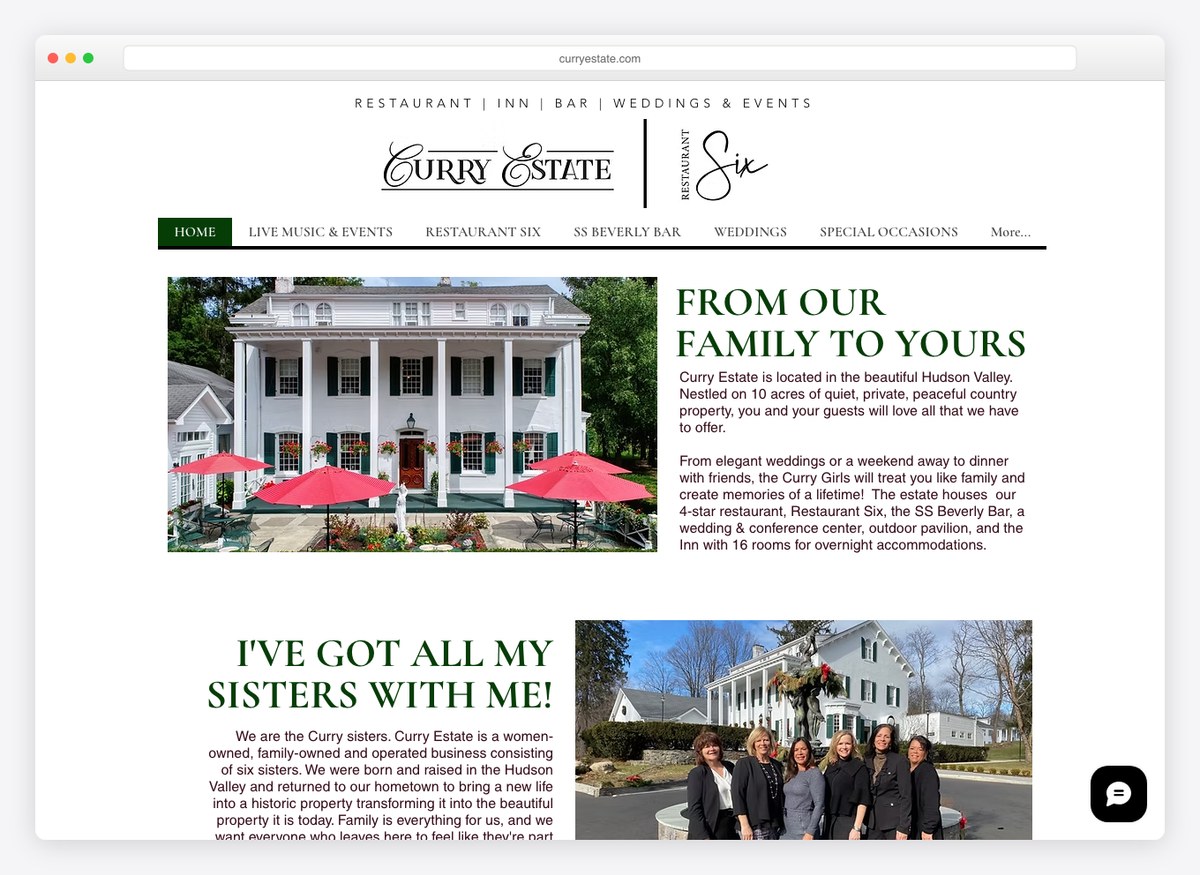 Curry Estate event website homepage