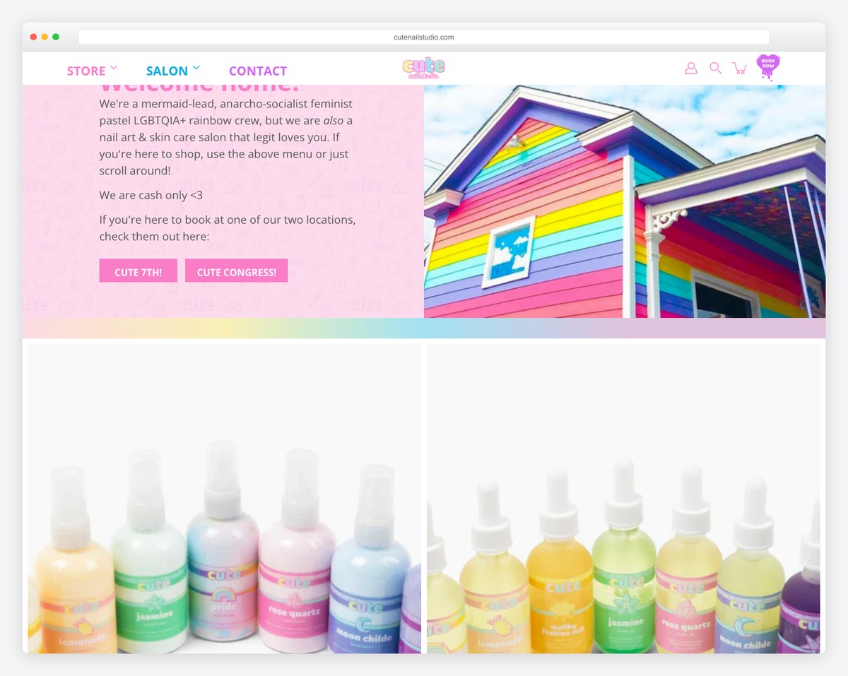 cute nail studio website example