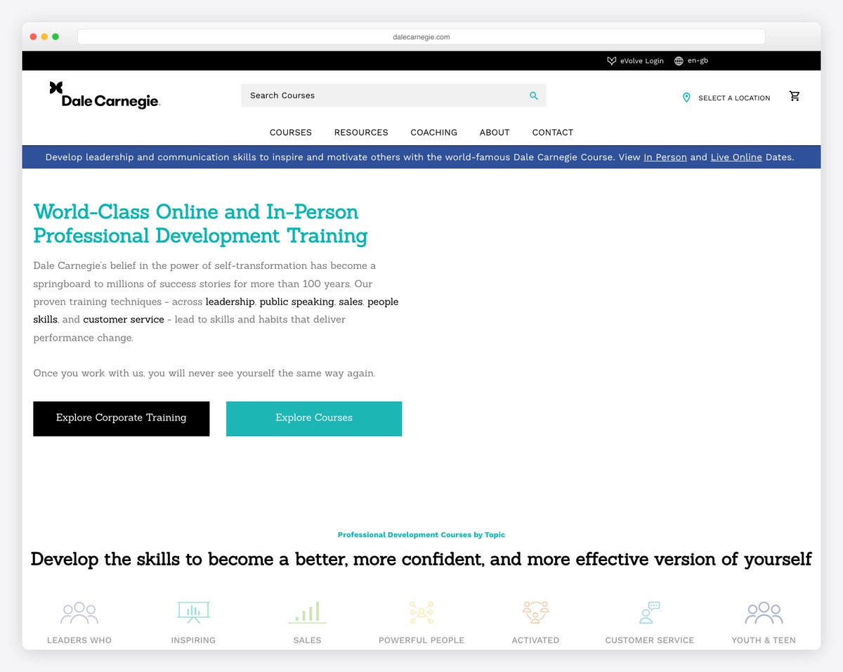dale carnegie website example