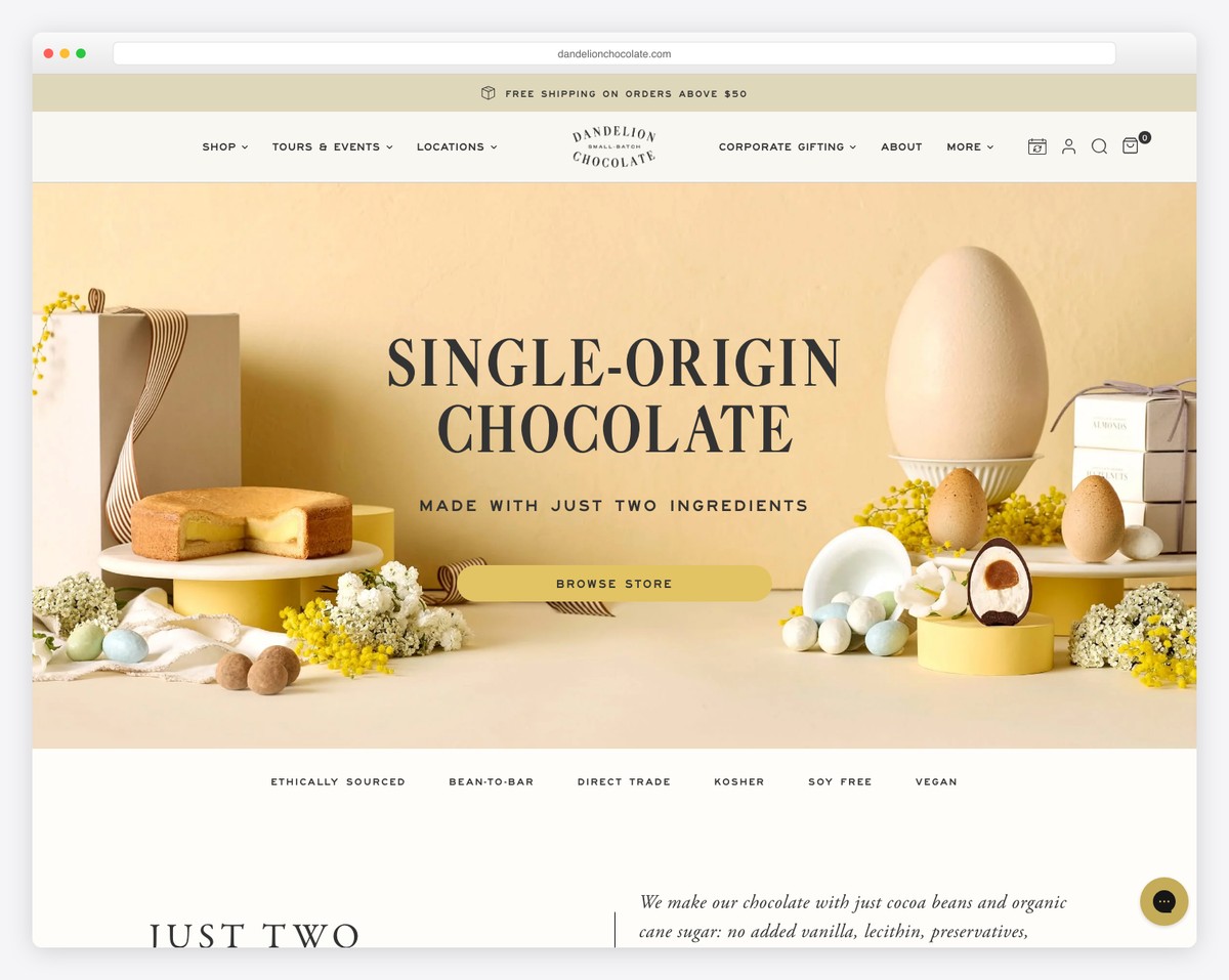 dandelion chocolate website example
