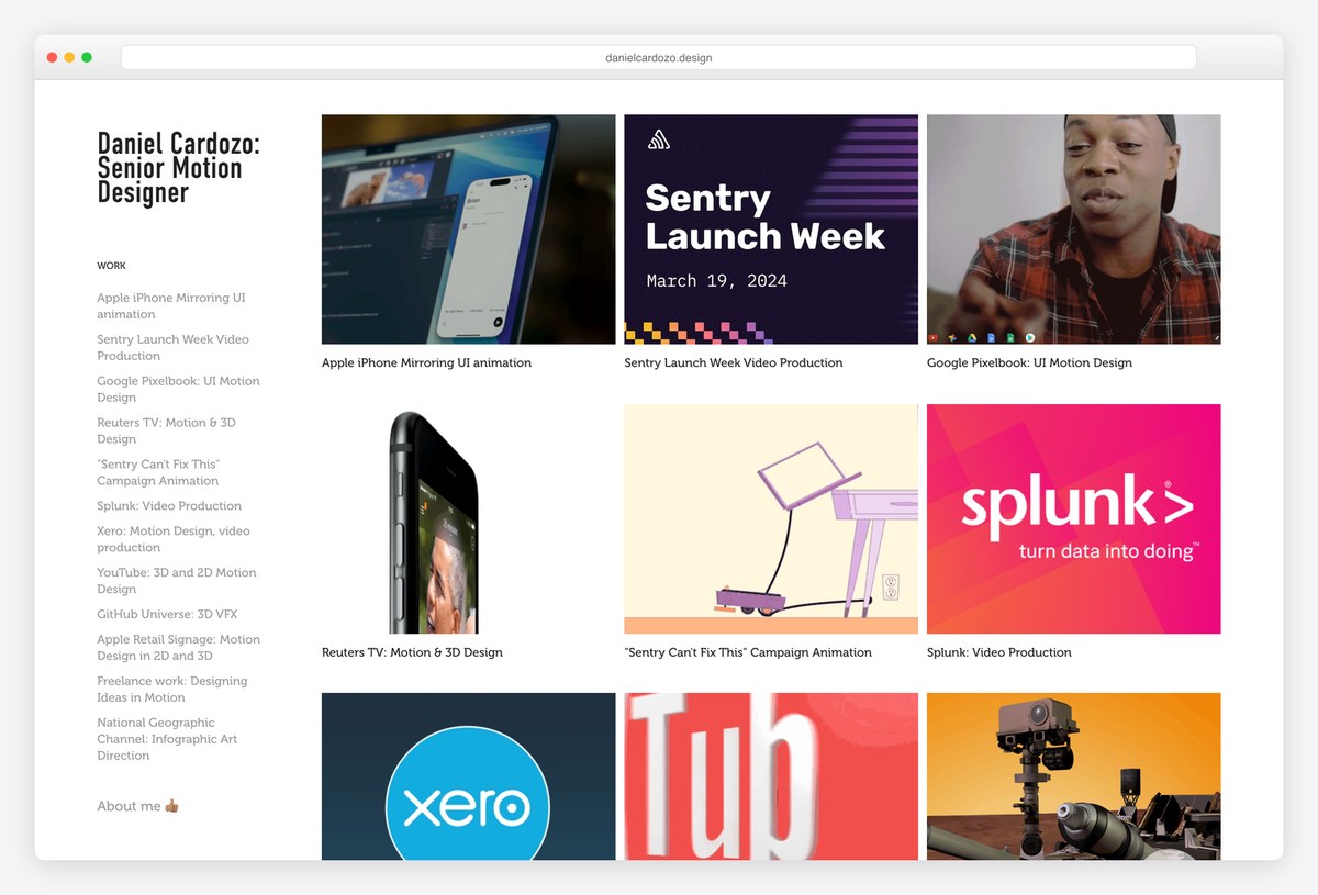 Daniel Cardozo UI motion designer portfolio website