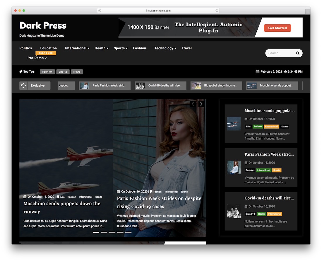 dark press free news wordpress theme