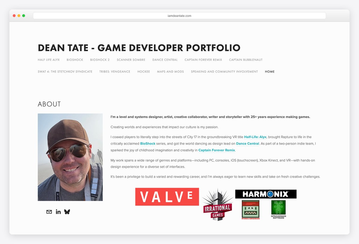 Dean Tate level designer portfolio website