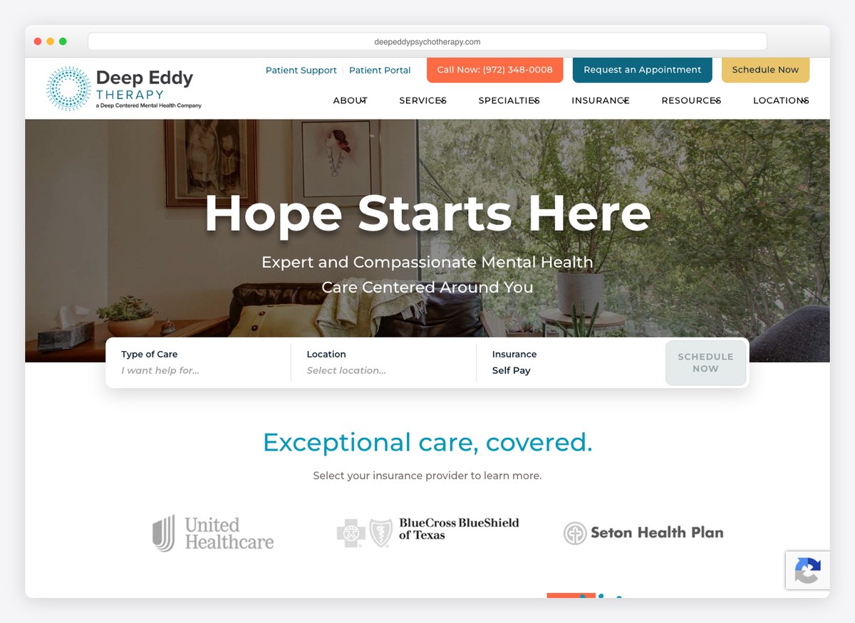 Deep Eddy Psychotherapy therapist website homepage