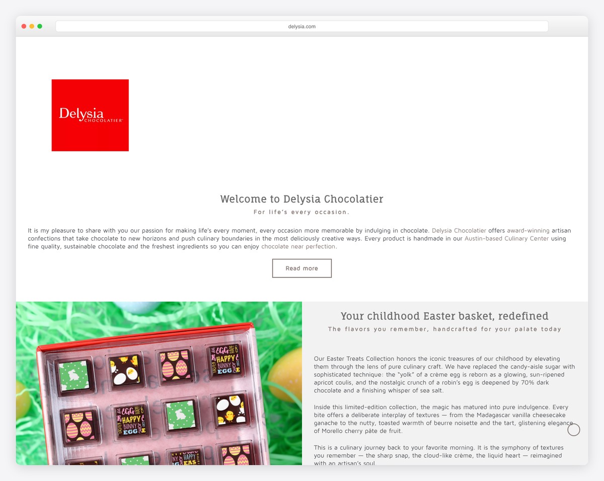 delysia chocolatier website example