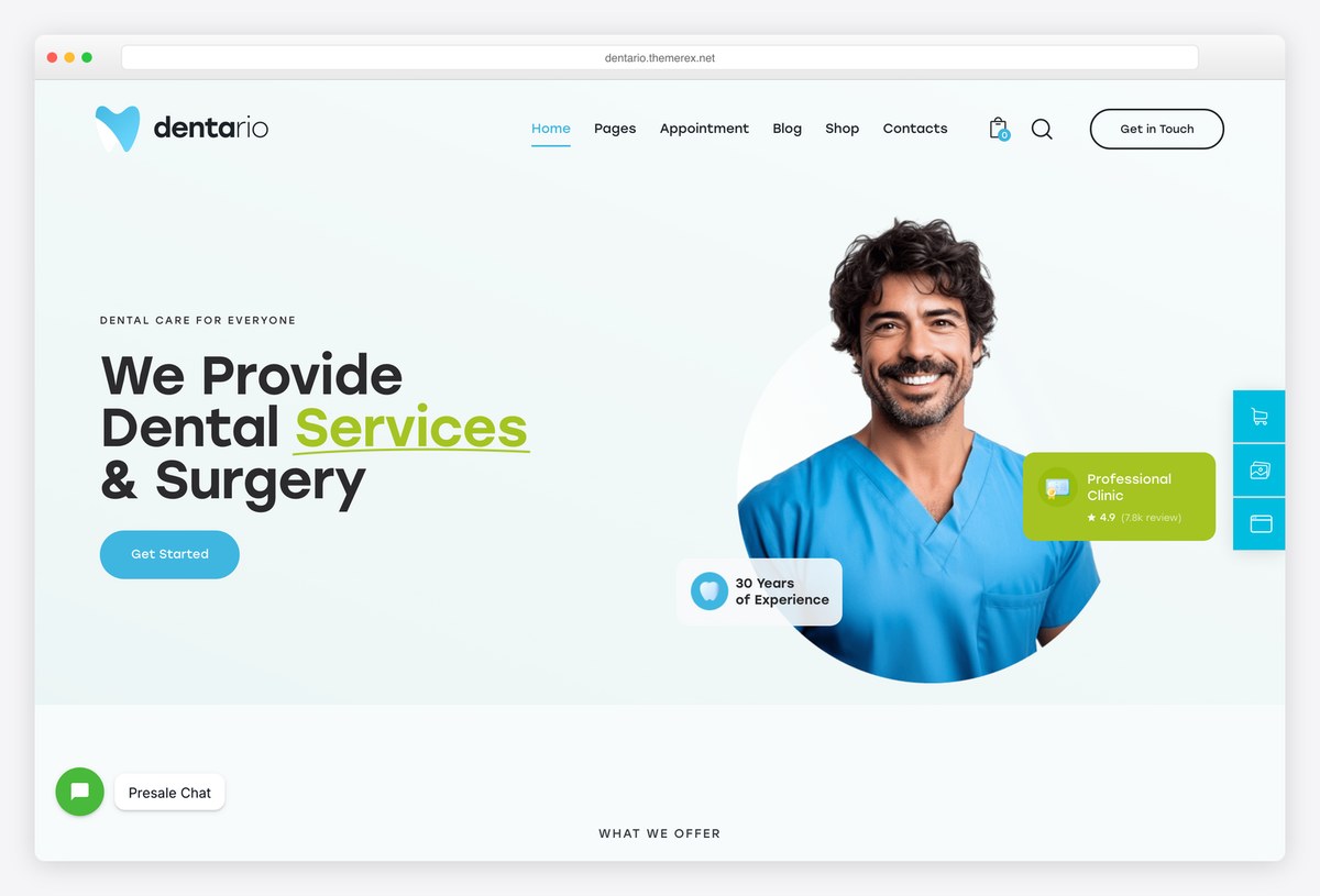 Dentario dentist WordPress theme demo