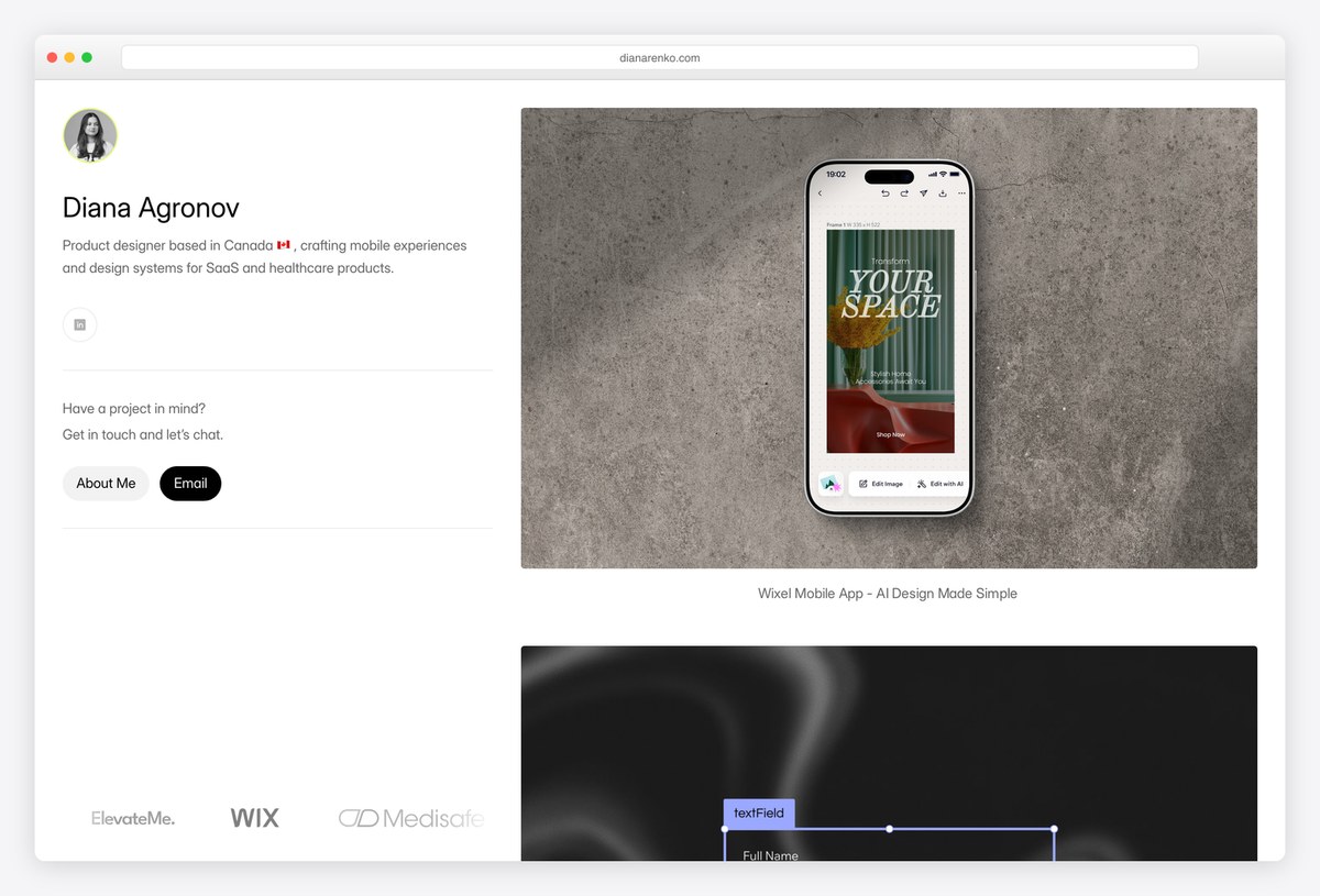 Diana Agronov UX portfolio website