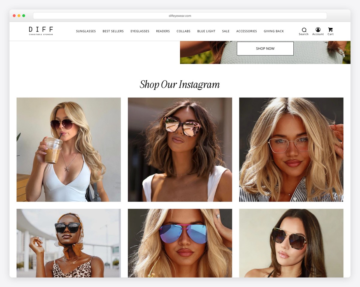 diff eyewear website example
