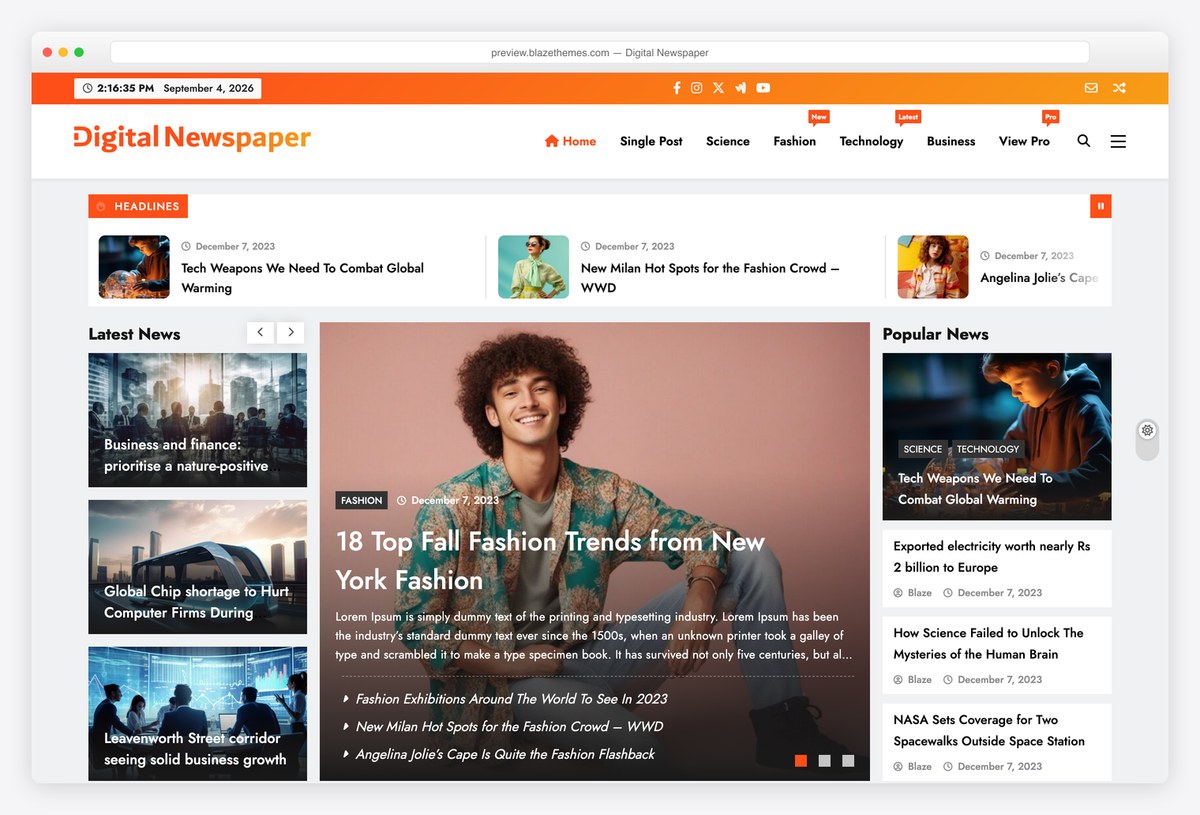 Digital Newspaper free WordPress theme demo