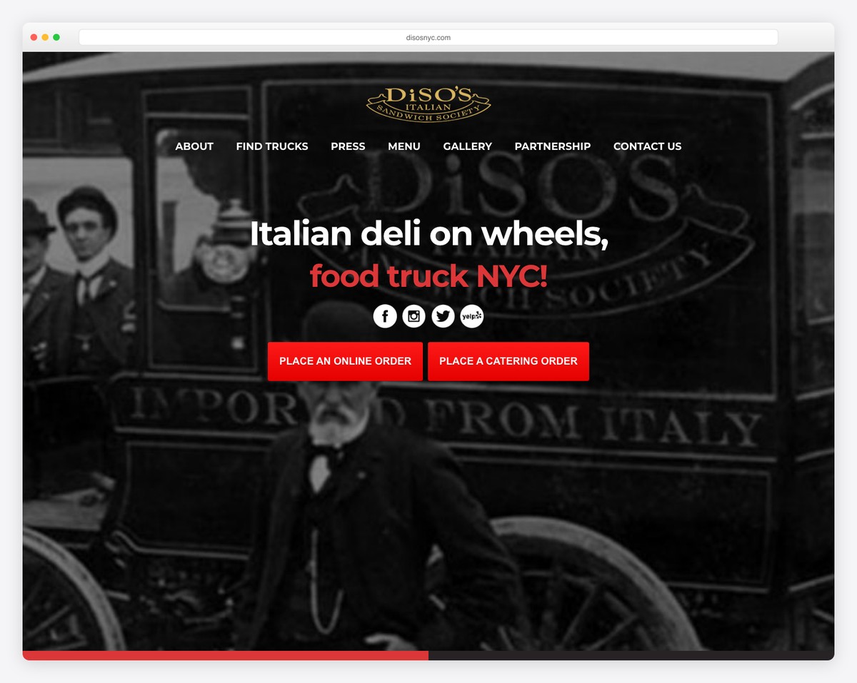 disos italian sandwich society food truck website example