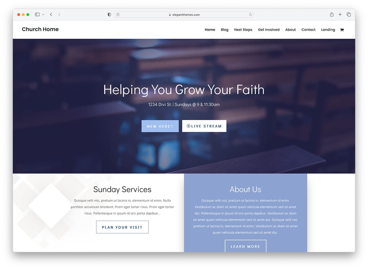 Divi - WordPress website template for churches