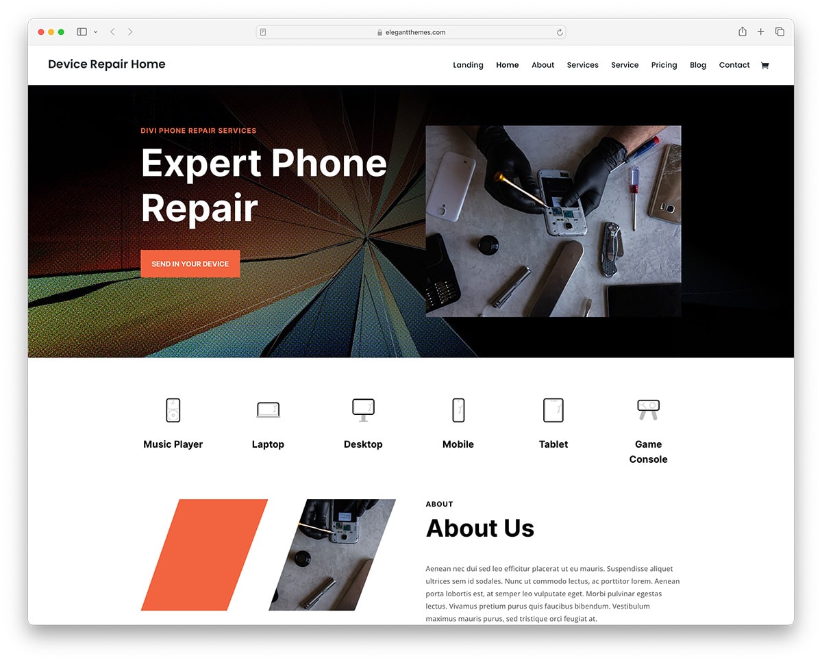 Divi - device repair shop WordPress theme