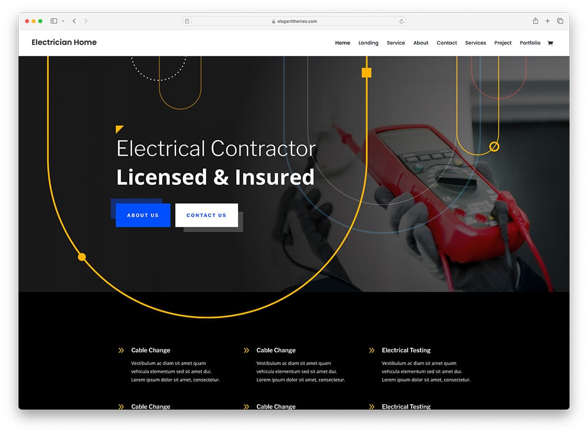 Divi - electrician website template for WordPress
