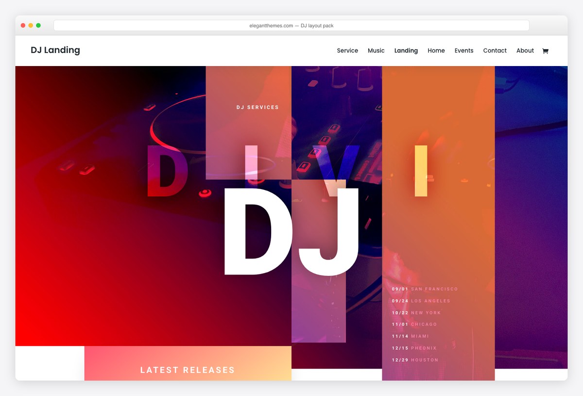 Divi DJ layout pack live demo landing page