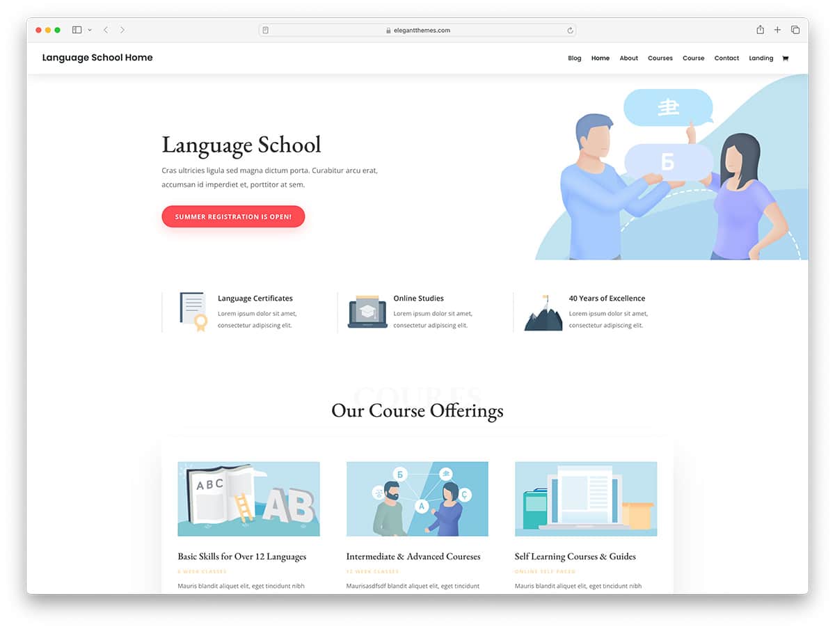 Divi - language school WordPress theme